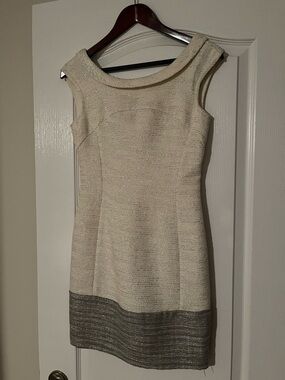 Axara Sleeveless Cream Sheath Dress with Metallic Hem